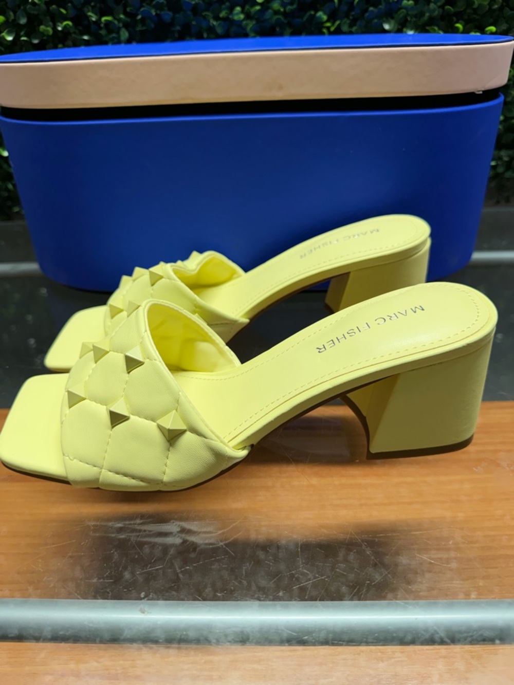 Marc Fisher Quilted Slide Sandal in Lemon